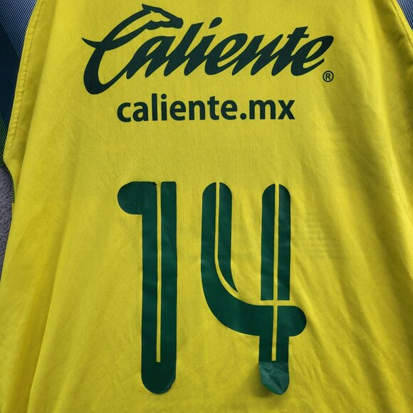 Leon Men Soccer Away Jersey Large Yellow‎ Striped Ciudad Maderas Crew Neck - Picture 7 of 9